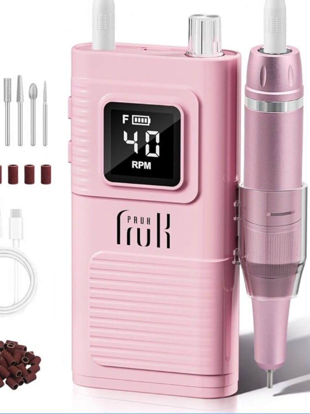 Cordless E-File with LCD Display, 7 Drill Bits & 56 Sanding Bands, Manicure Nail